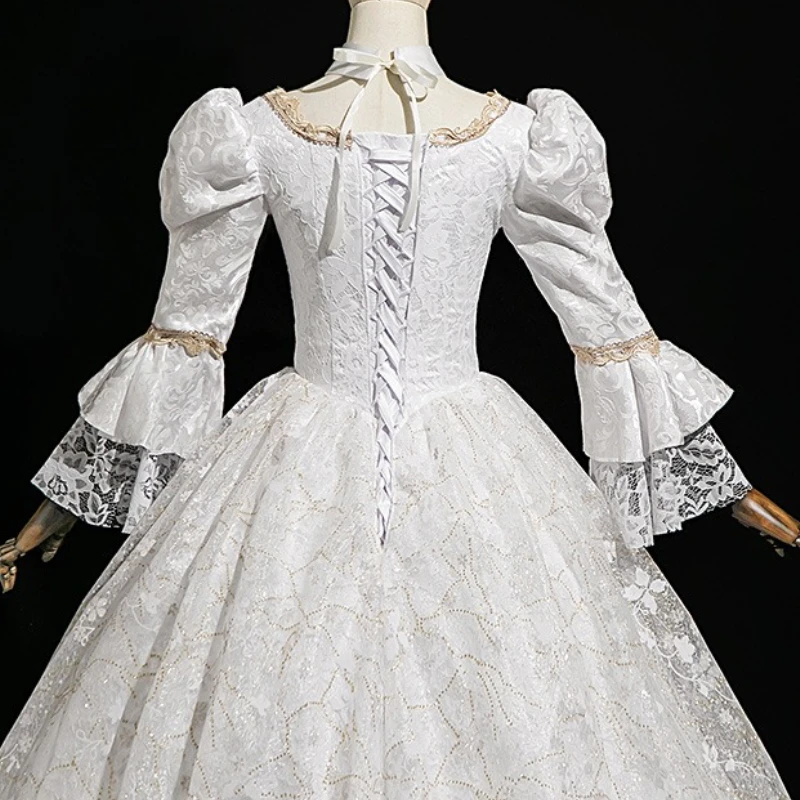 Russian Princess Dress Birthday Dignified Travel Photography White Jacquard Performance Suit Photo Dress Stage Vestido Gala Luxo