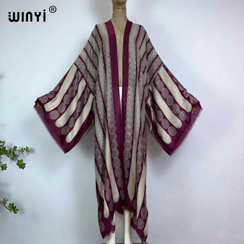 Winyi Kimono Sommer geometrischen Druck Kaftan Strand Outfits für Frauen elegante Strickjacke Urlaub Maxi Strand Badeanzug Abendkleid