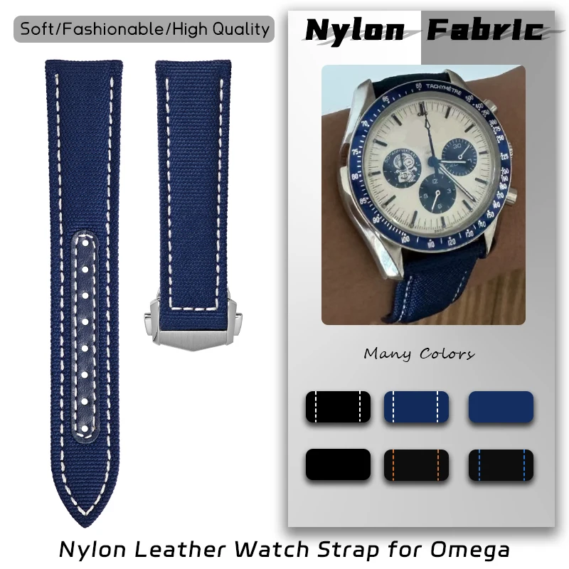 20mm 22mm Nylon Canvas Watchband for Omega Seamaster 300 Speedmaster AT150 Fabric Leather AQUA TERRA 150 Moon Watch Strap