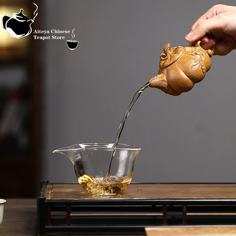 Yixing purple clay teapot original ore section mud wood fired pumpkin teapot Kung Fu tea set Chinese teapot small capacity 130ml