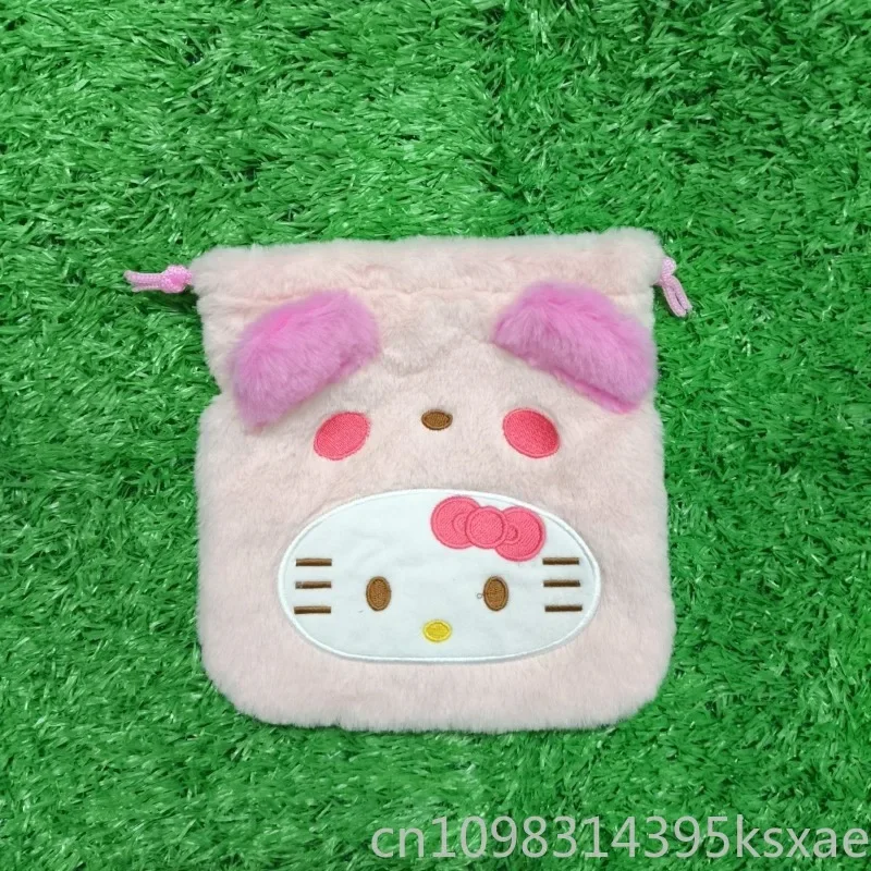  Plush Embroidered Coin Purse Drawstring Bag for Women Girl Hello Kitty Melody Portable Wallet Kawaii Creative Bag