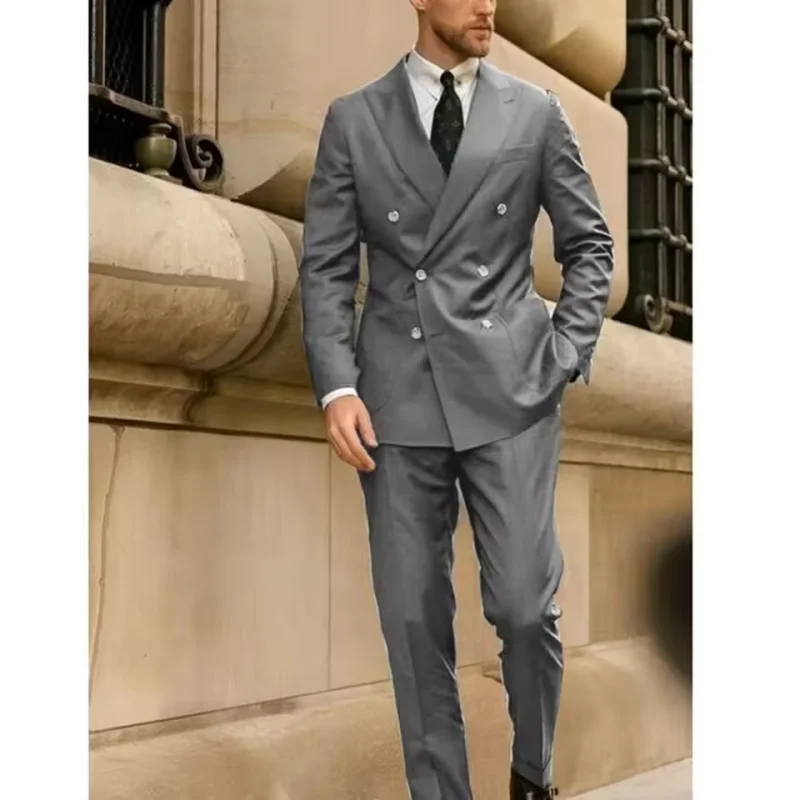 

Однотонный двубортный мужской костюм на заказ, комплект из 2 предметов для свадьбы жениха, фрак, куртка, брюки, одежда, мужская свадьба