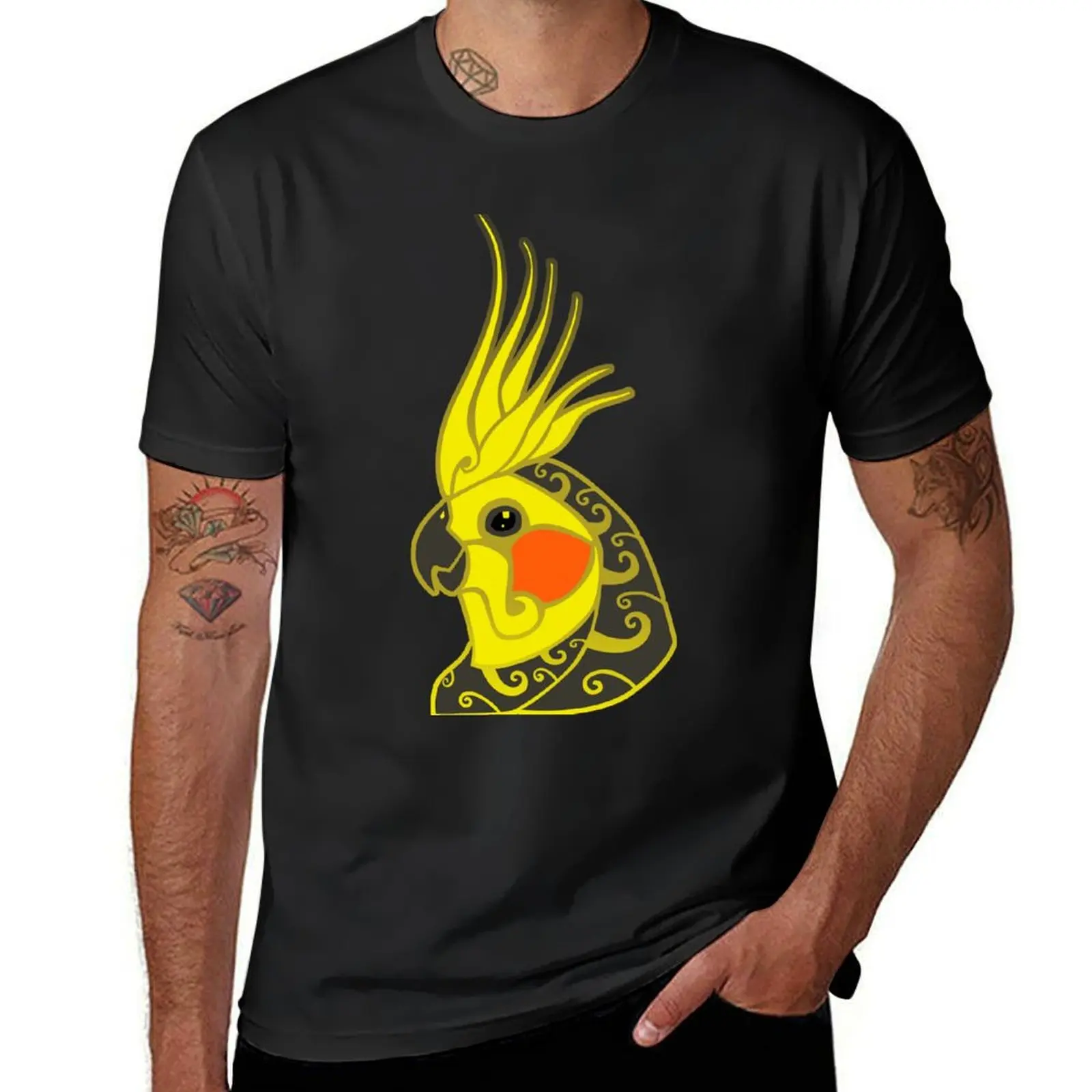 

Cockatiel parrot tribal tattoo T-Shirt football t shirt street wear oversized shirts graphic plain white t shirts men