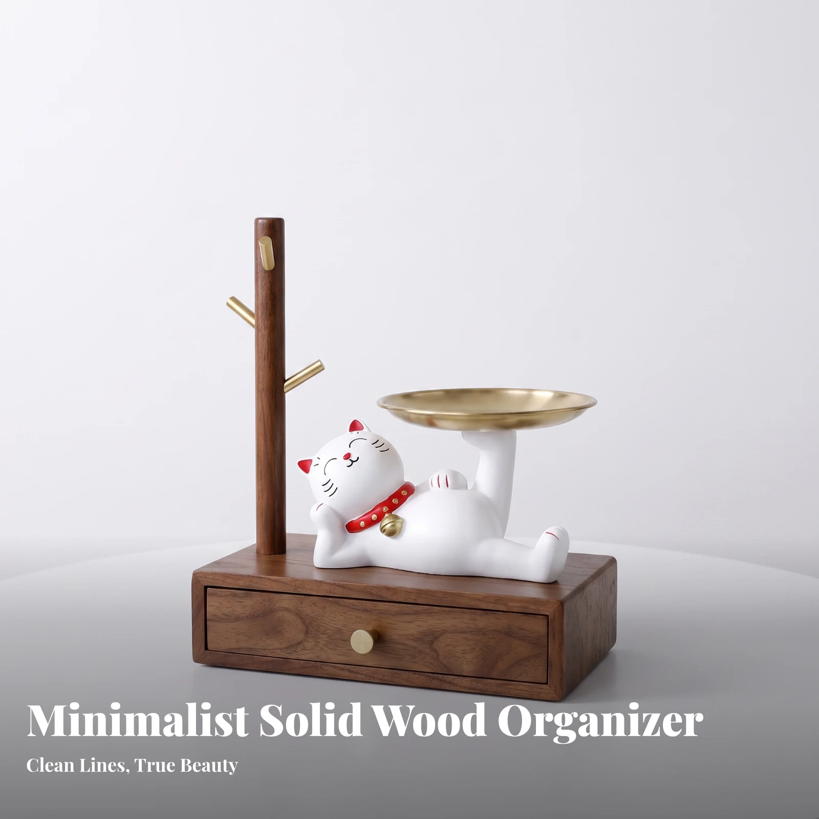 Desktop Storage Organizer with Hooks Compact Wooden Organizer with Tray Jewelry Stand Open-Top Box Sturdy for Women, Dresser