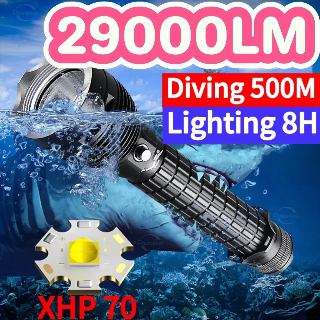 25000 Lumens Powerful LED Diving Flashlight Super Bright Professional Underwater Flashlight Waterproof Light Underwater Lantern