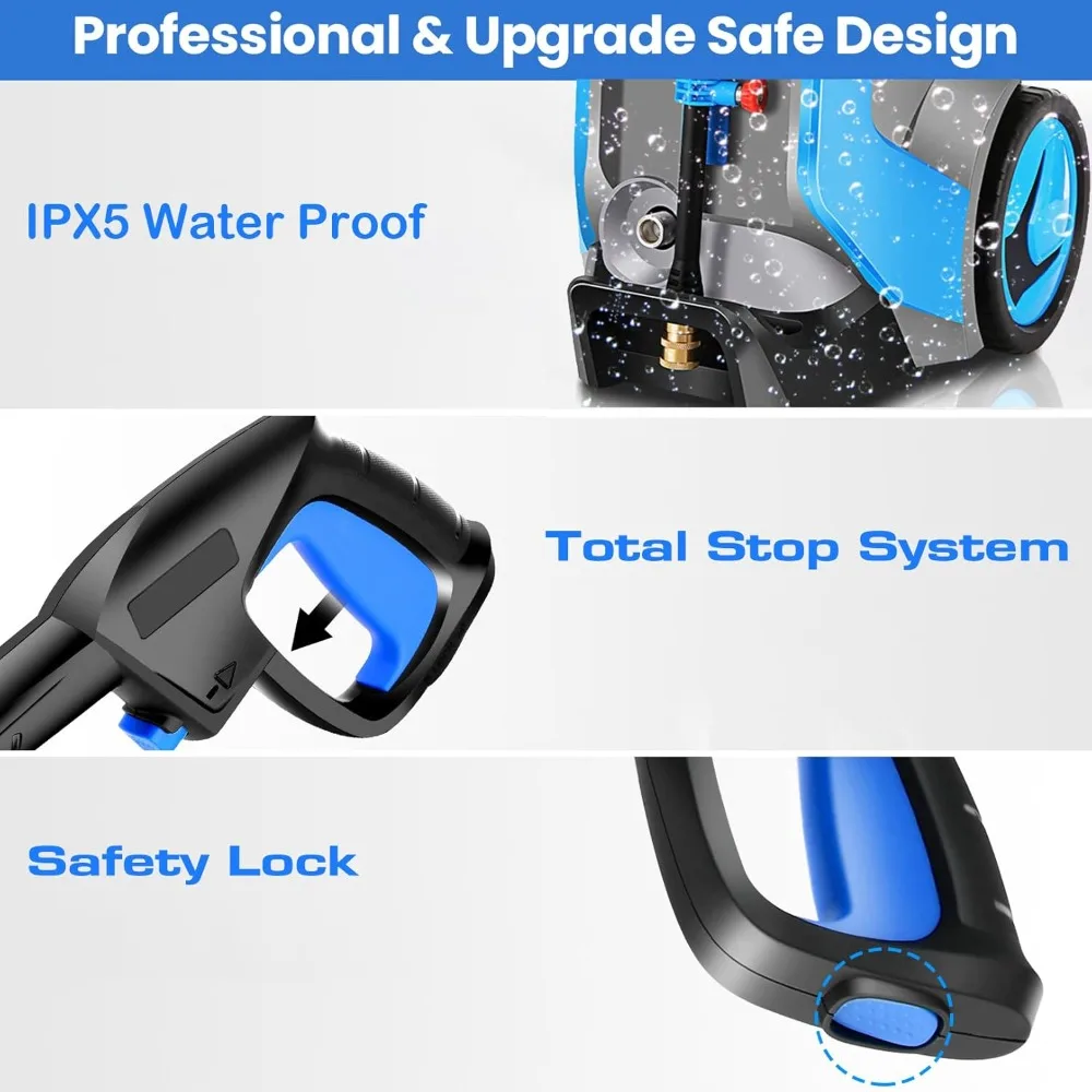 غسالة الضغط الكهربائية 5000PSI 4.0GPM غسالات الطاقة مع خرطوم ضغط M22-14mm 33FT، رشاشات الضغط العالي مع 1/4 QC #6