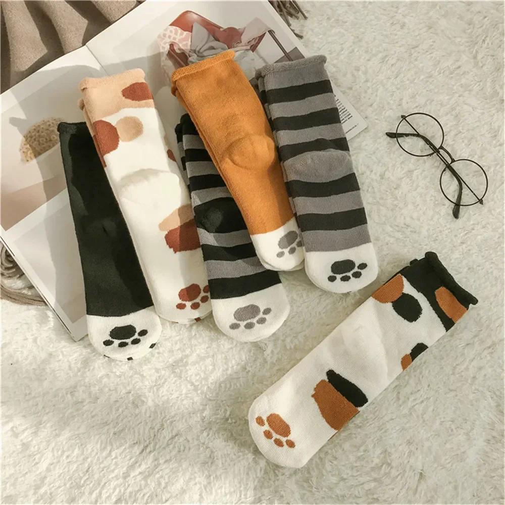 Kawaii Cat Paw Printed Warm Socks Cute Thicken Socks Cashmere Wool Soft Floor Sleeping Socks for Girls Women Winter Feet Warmer