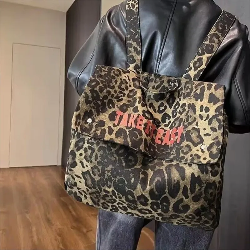 

JIAERDI Sweet Cool Leopard Print Canvas Backpack Large Capacity Travel Student Y2k Backpacks Hot Girls Casual Mochila Aesthetic