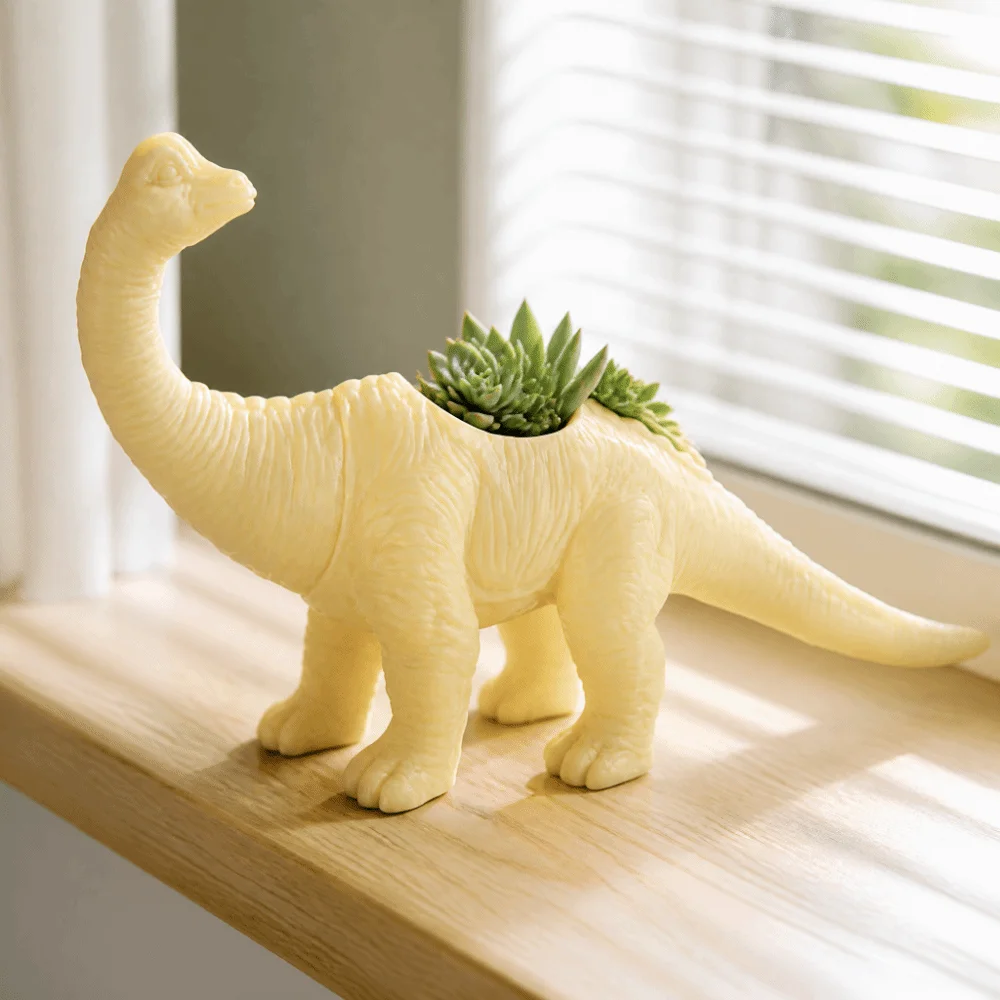 Creative PVC Dinosaur Flower Pot Yellow 22 x 6 x 12.5cm Cactus Succulent Pot Animal Shape Design Animal Planter For Home Decor