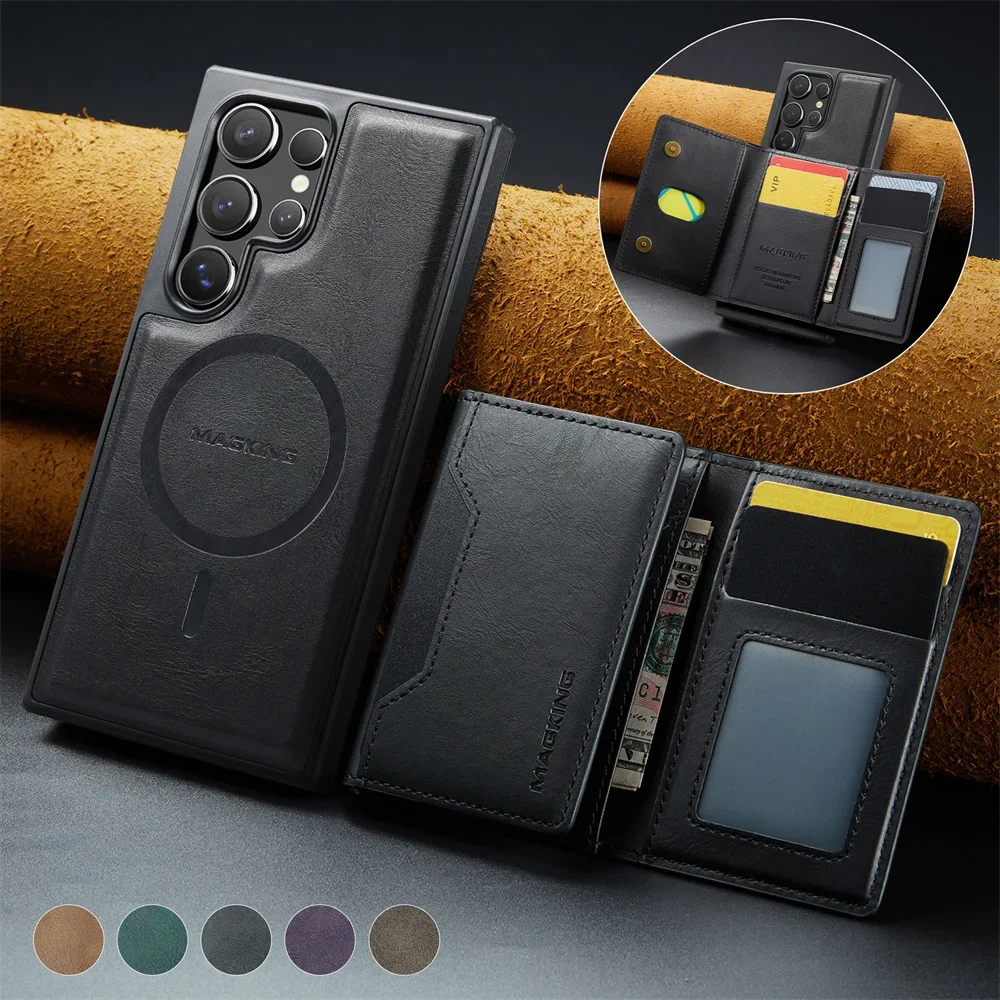 

Чехол-кошелек для Samsung Galaxy S25 S24 Ultra Plus 23, RFID-блокировка из искусственной кожи с держателем для карт, съемный магнит премиум-класса