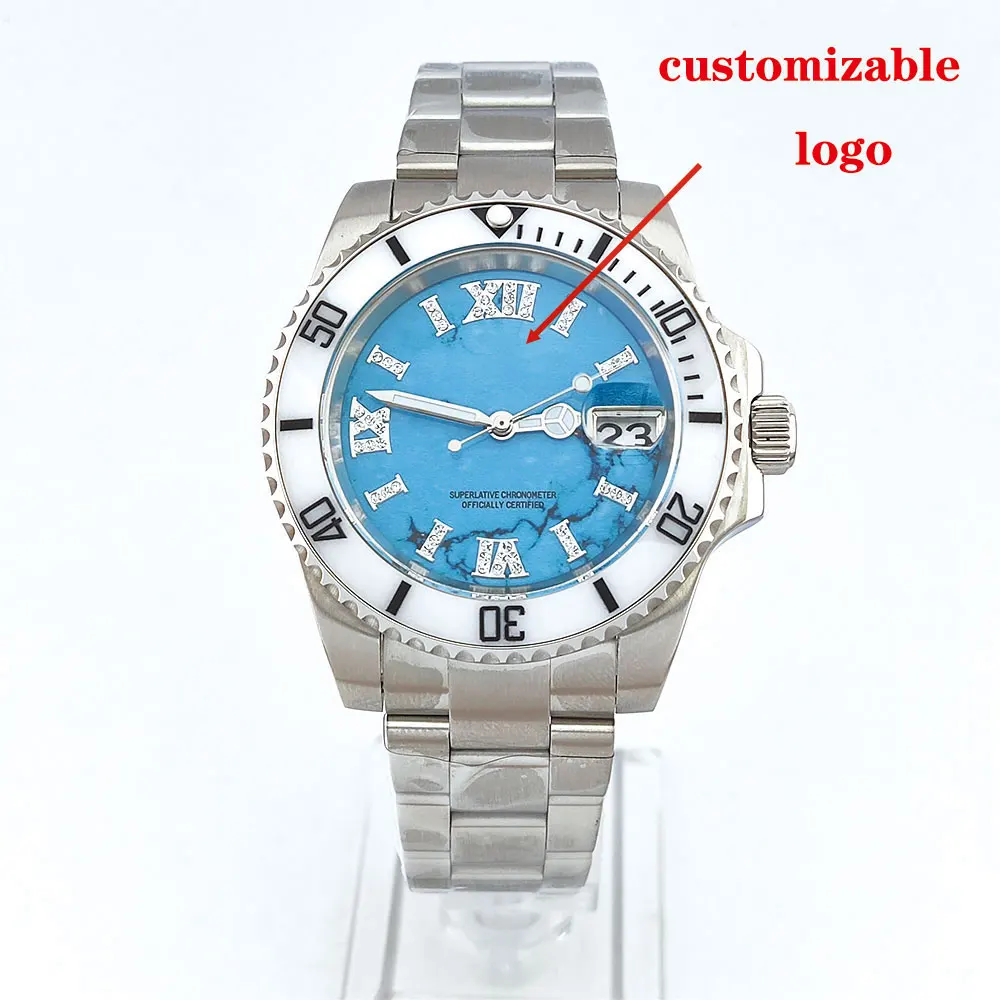 Reloj personalizado para hombre de 41,5mm NH35 movimiento mecánico automático reloj de buceo para hombre cristal de zafiro logotipo personalizable