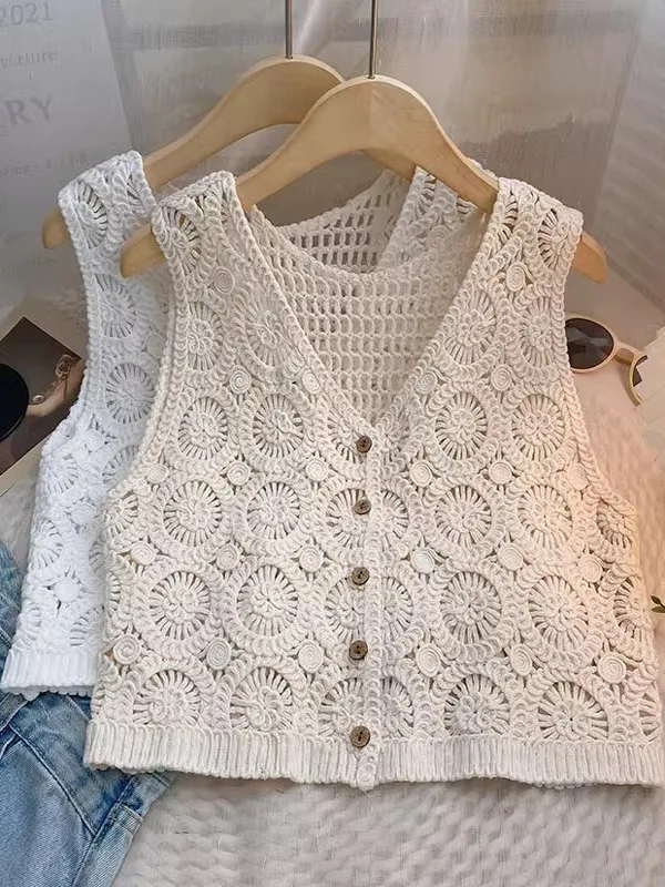 

Slimming ort Hooked Flower V-Ne Svel Tank Top Women's Summer New Sle Korean Version Versatile Outerwear Top