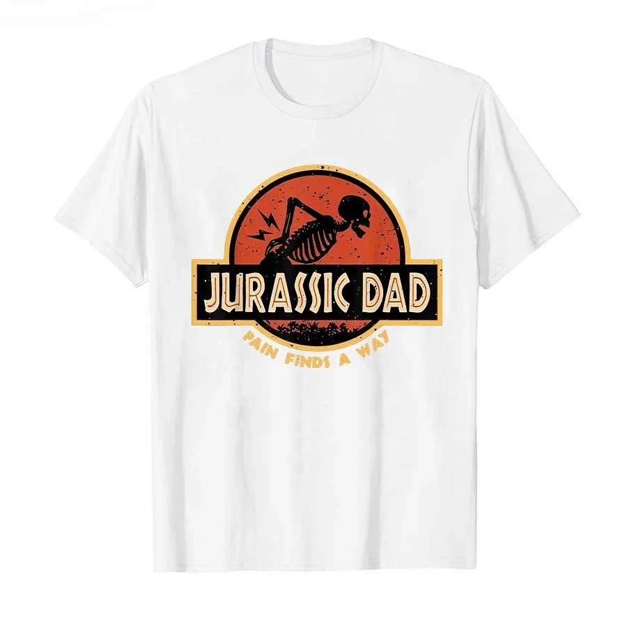 Jurassic Dad Pain Finds A Way Printed Women's T-shirt Funny Sarcastic Skeleton T-shirt Men Short Sleeve Tops Casual Female Tees