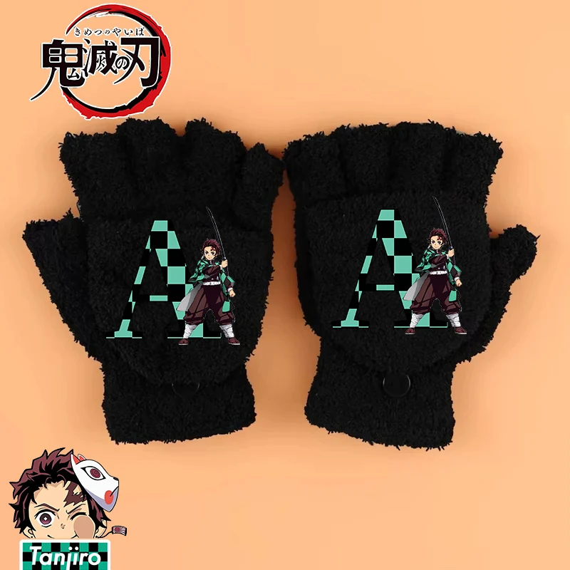 

Demon Slayer Gloves Boy Winter Warm Half Finger Flip Gloves Anime Tanjiro Outdoor Accessories Mittens Child Xmas Birthday Gift