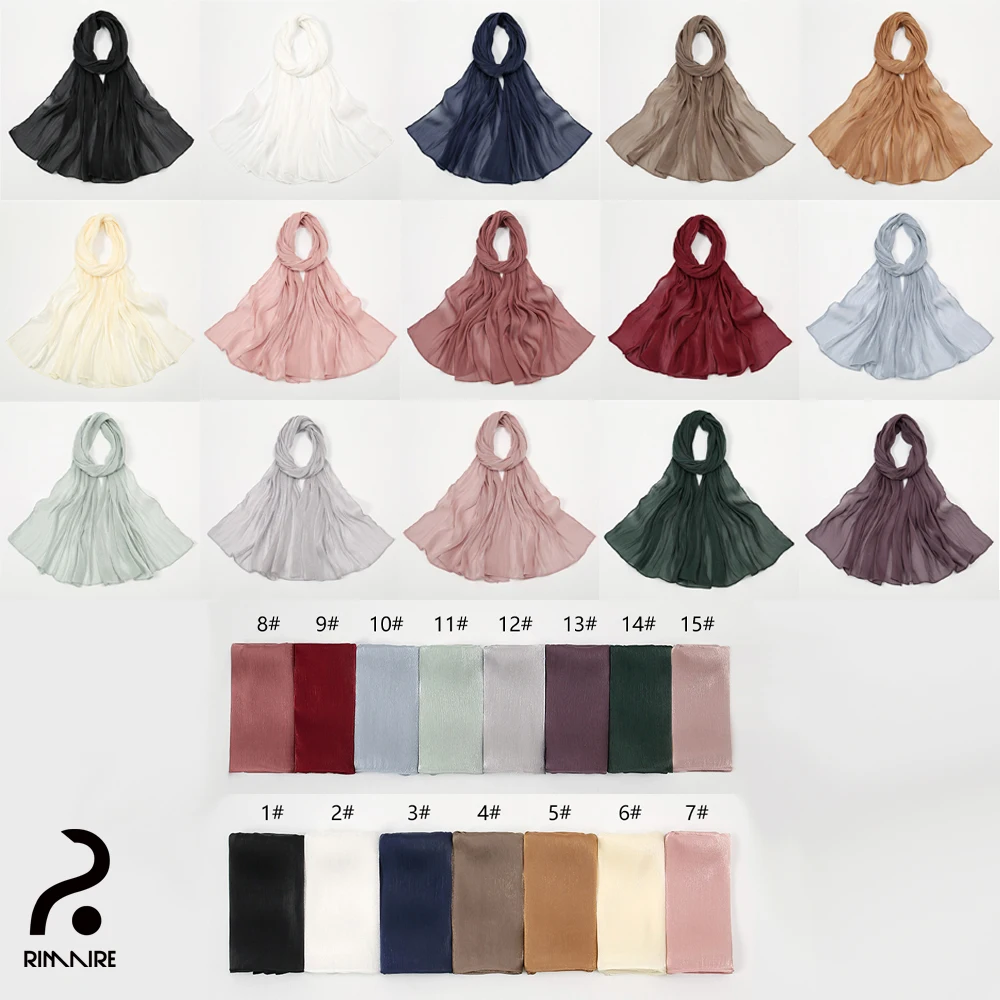 

RIMAIRE 2024 New Chiffon Hijabs Silky Muslim Hijab Pure Color Scarf Lightweight And Smooth Headscarf 180*70cm Size Hijab