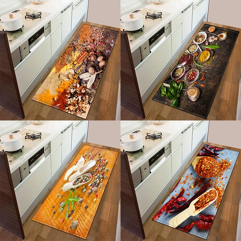 

Kitchen Floor Mats Spice Pattern Appetizer Decoration Entrance Door Anti-Slip Rugs Home Decor 40x120cm