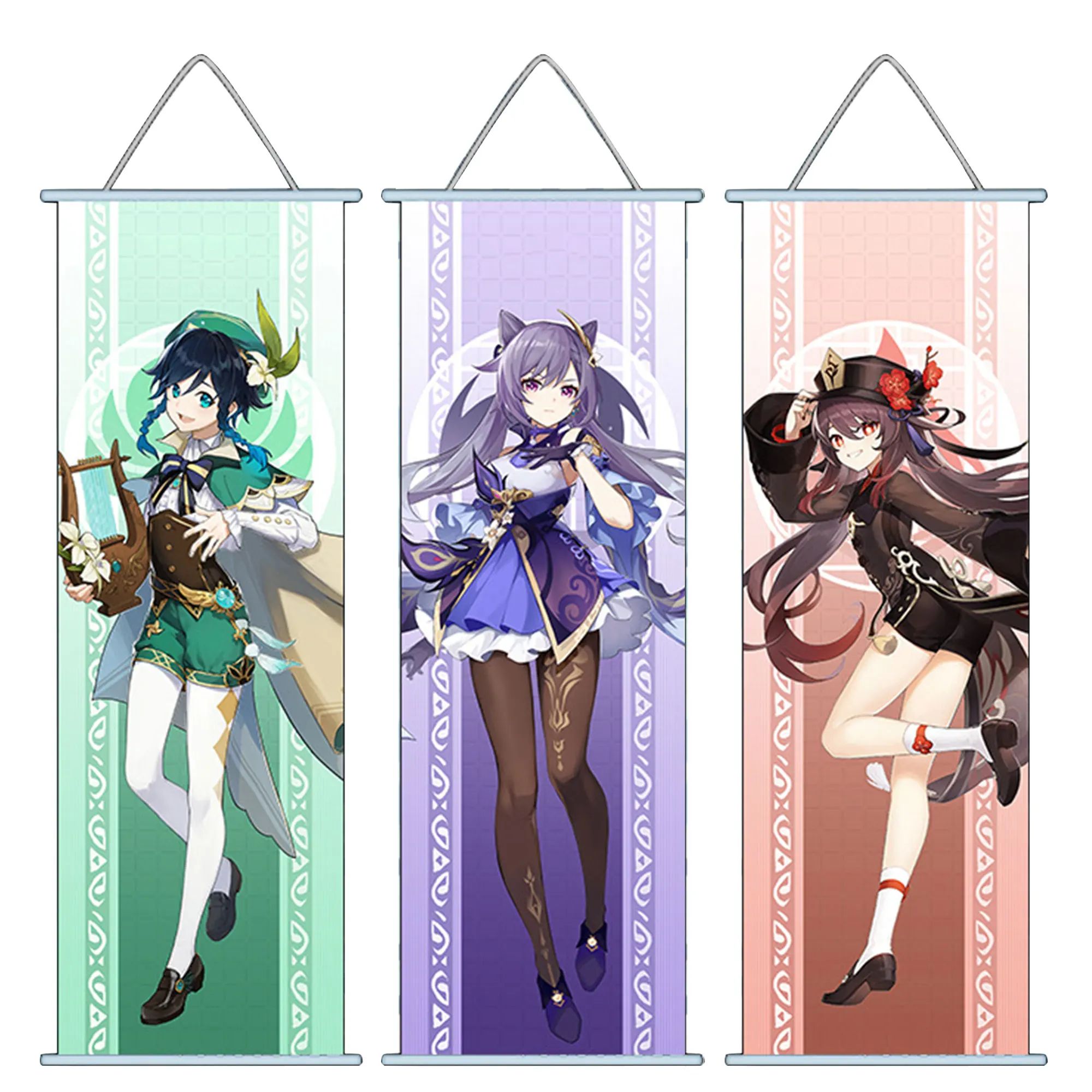 

Anime Poster Game Hanging Painting Wall Art Cosplay Xiao Ganyu HuTao Yoimiya Zhongli Scroll Canvas Hanger Home Decor Party Gift