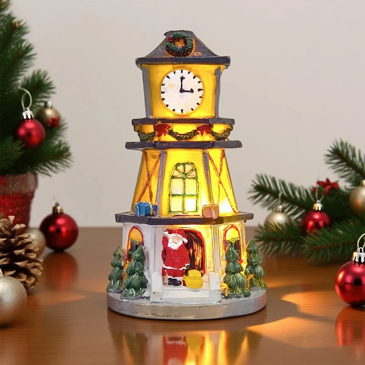 Creative Luminous Bell Tower Sculpture Resin Small House Decoration Home Desktop Decoration Crafts Christmas Gifts