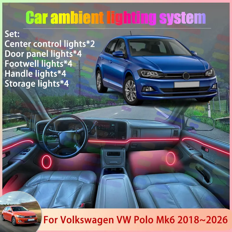 

Для Volkswagen VW Polo Mk6 AW1 BZ1 AE1 2018 ~ 2026 2/18 в 1 автомобильный атмосферный светильник RGB абажур ансамбль стример атмосферный набор