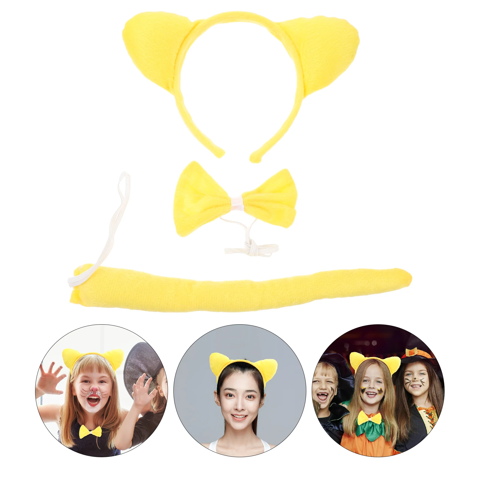 

1 Set Bear Costume Set Cute Bear Ears Headband Bowtie Tail Animal Cosplay Party Decorative Props Women Lightweight Comfortable