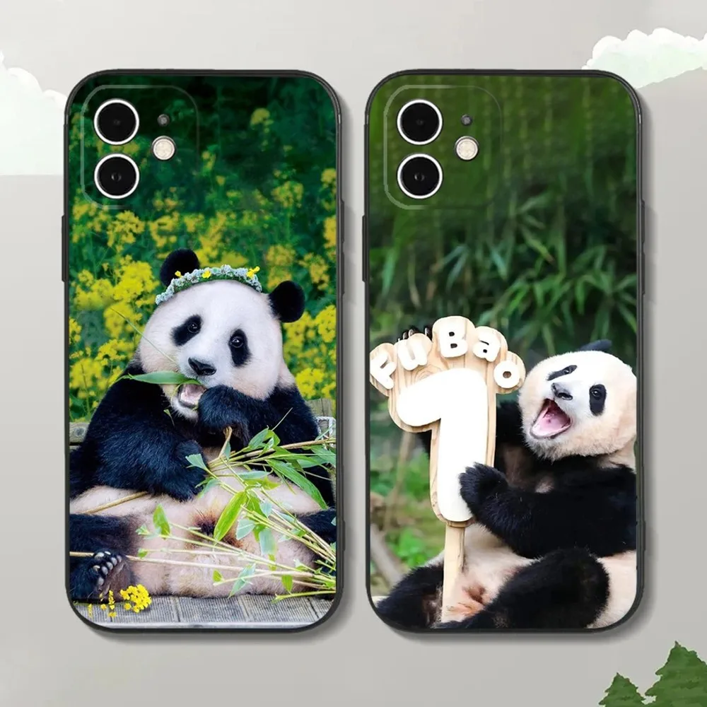 Panda FuBao Phone Case For iPhone16,15,14,13,12 Mini 11 Pro XR,X,XS,MAX 7,8 Plus Silicone Cover Soft Black