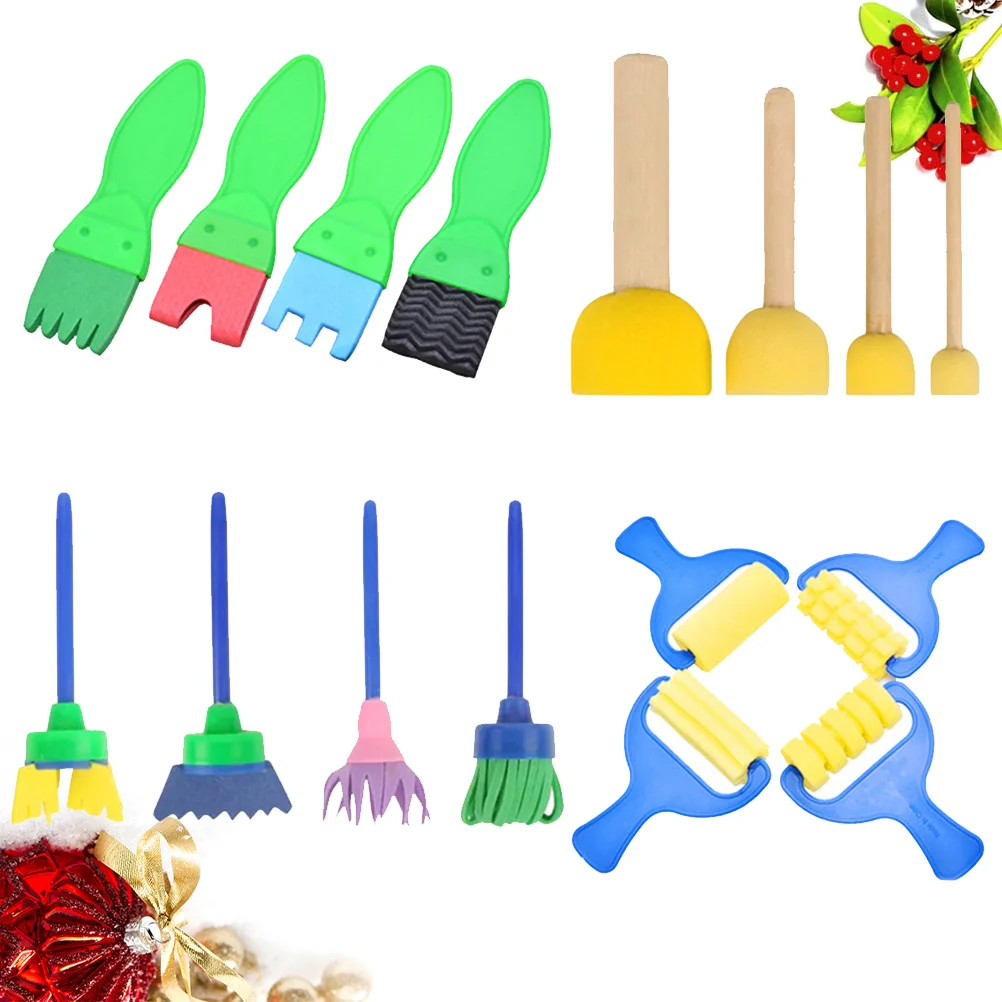 

16pcs in 1 Set DIY Painted Sponge and Seal Set Colorful Baby Early Educational Broom Head Painting Supplies Graffiti Dra