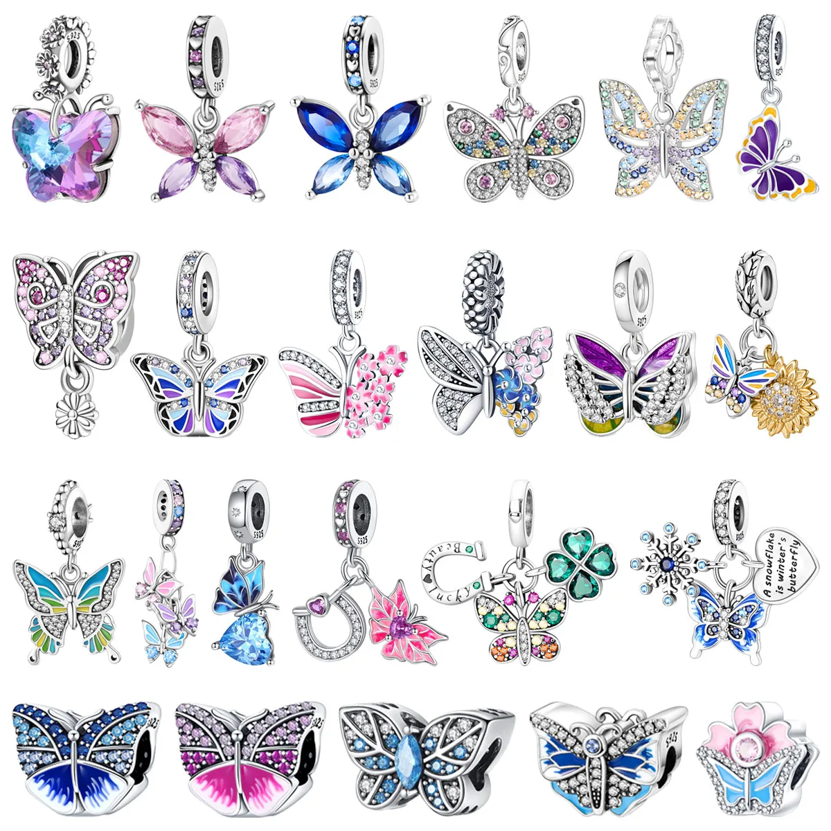 

Original 925 Charms Sterling Silver Horseshoe Animal Butterfly Flower Beaded Pendant for Pandora DIYBracelet Ladies Jewelry Gift