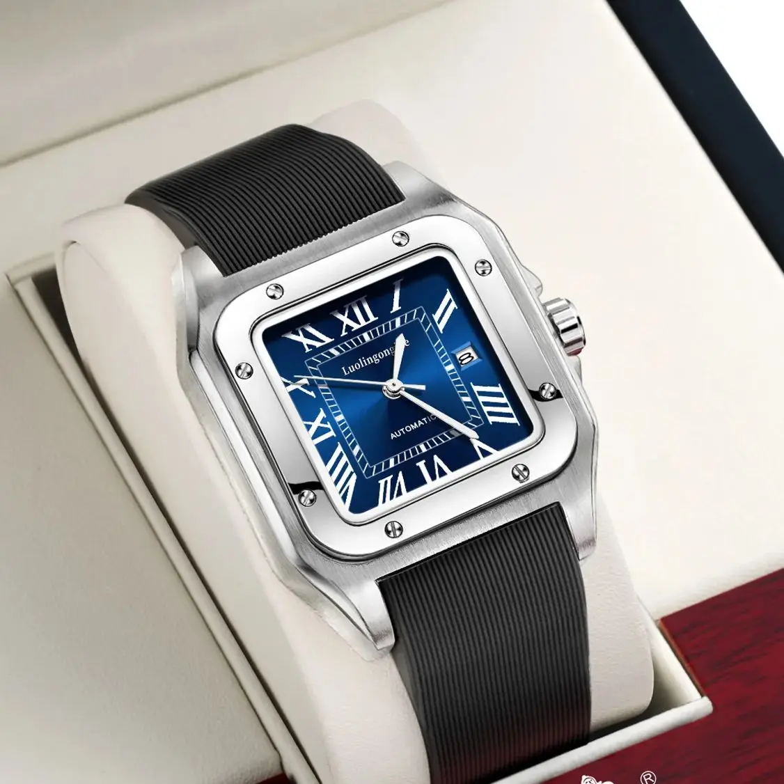 ساعة ميكانيكية للرجال من سلسلة تانك على الطراز الأوروبي والأمريكي، لف تلقائي، تصميم هيكل عظمي، حزام سيليكون، ساعة رجالية كاجوال عصرية متعددة الاستخدامات، الاختيار الأول لتقديم الهدايا، ساعة يد ذات علامة تجارية مشهورة