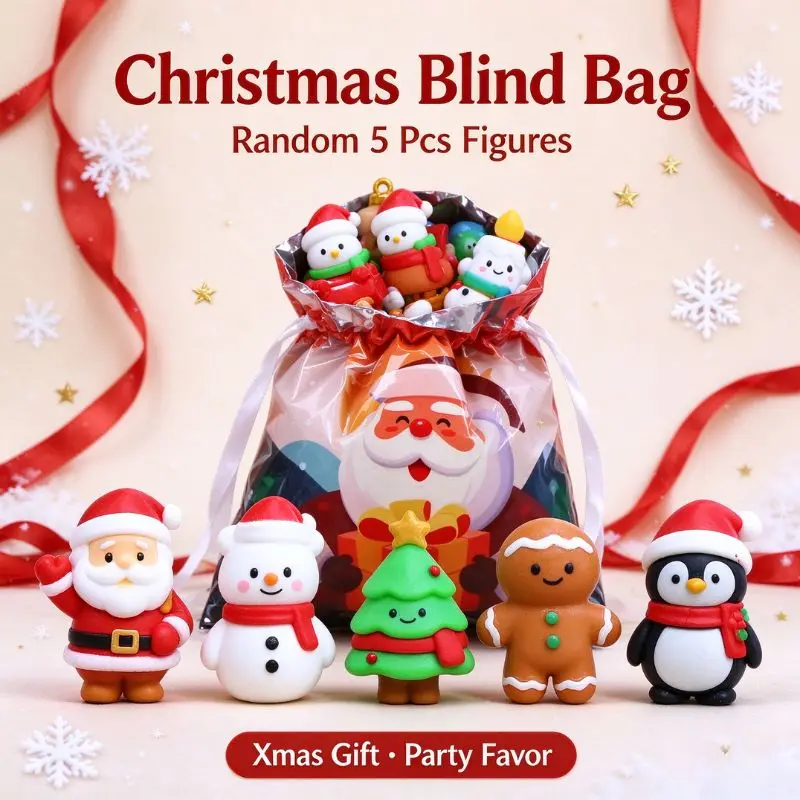Christmas Mini Figures Blind Bag Set 5-24Pcs Random Santa Snowman Xmas Drawstring Gift Bag Kids Party Favor Holiday Surprise Toy view 3