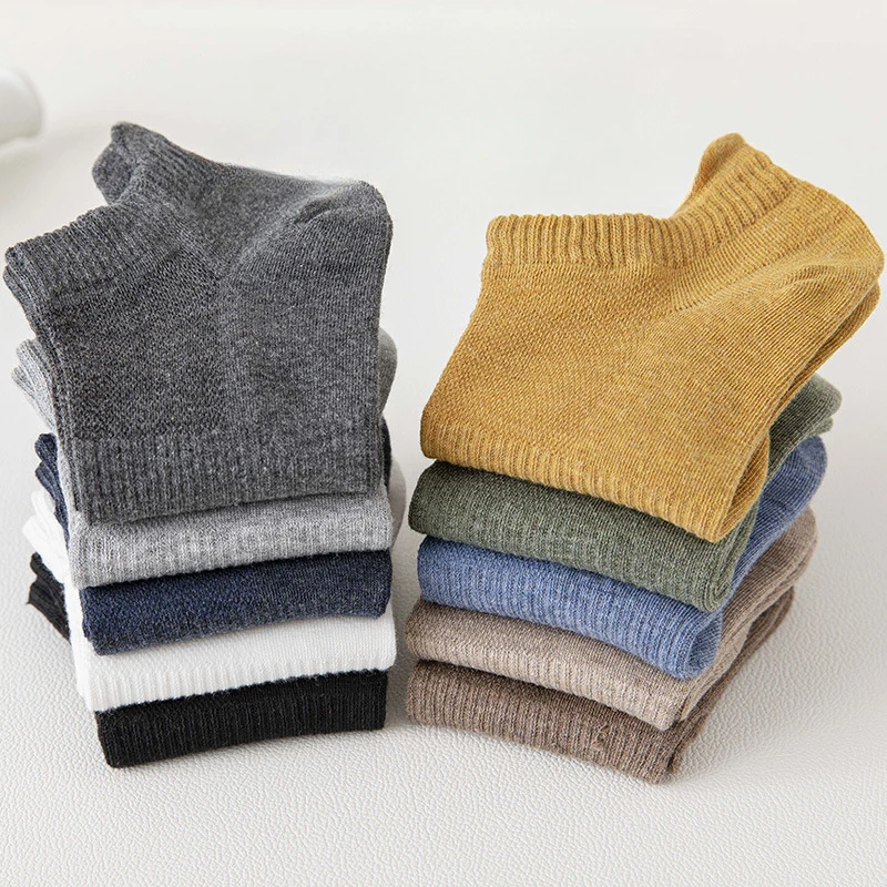 Mens Solid Color Sock Slippers Casual Fashion Low Cut Ankle Socks Men Male Spring Summer Thin Cotton Breathable Short Socks Gift
