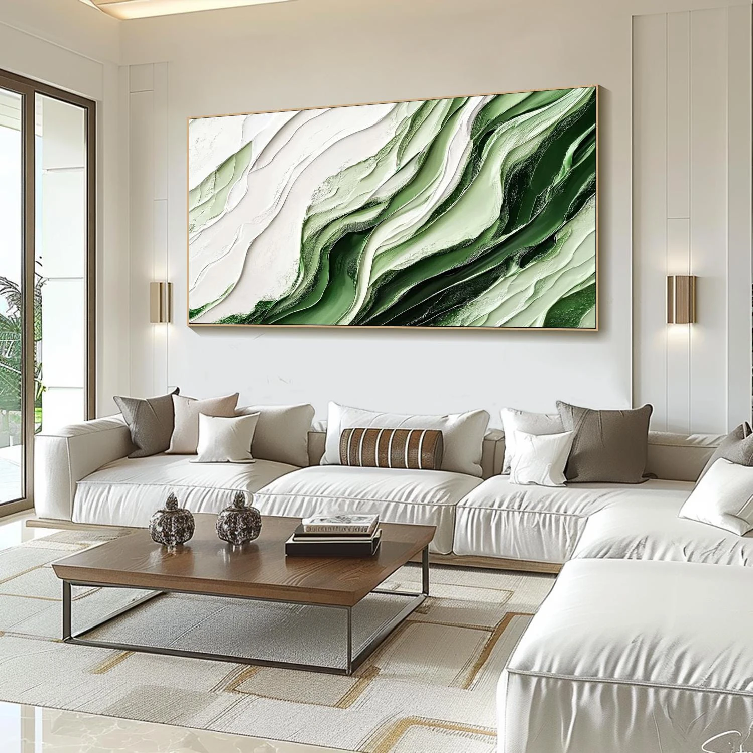 

Abstract Green Painting Textured Modern Impasto Wall Art Nature-Inspired Wall Art Minimalist Green & White Art Living Room Art