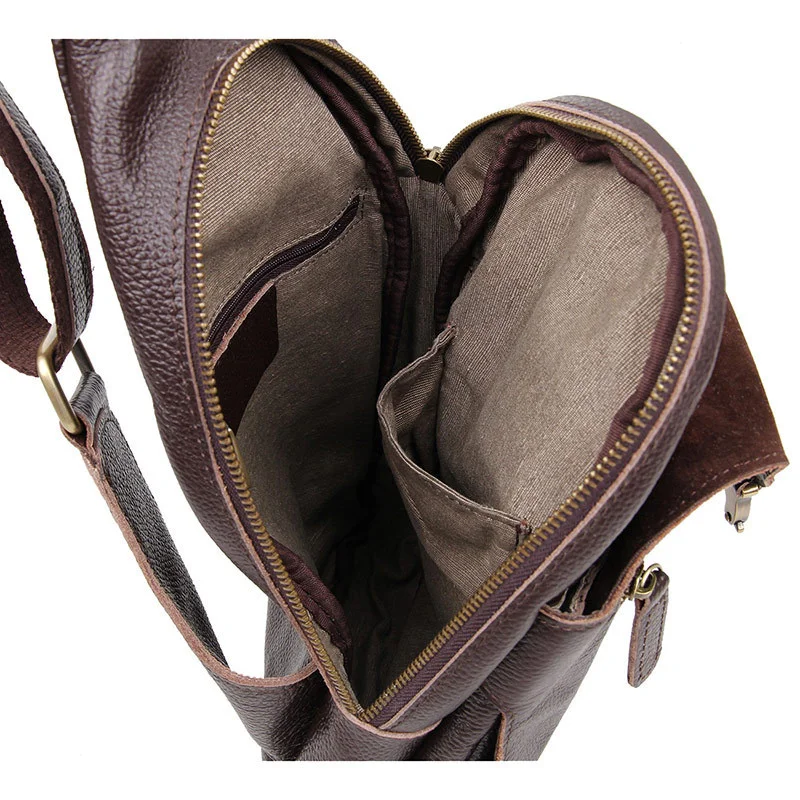 Imagem -06 - Bolsa de Peito de Couro Genuíno dos Homens de Couro Macio Cowskin Masculino Bolsa de Couro Crossbody Pacote de Peito Bolsas de Estilingue Masculino