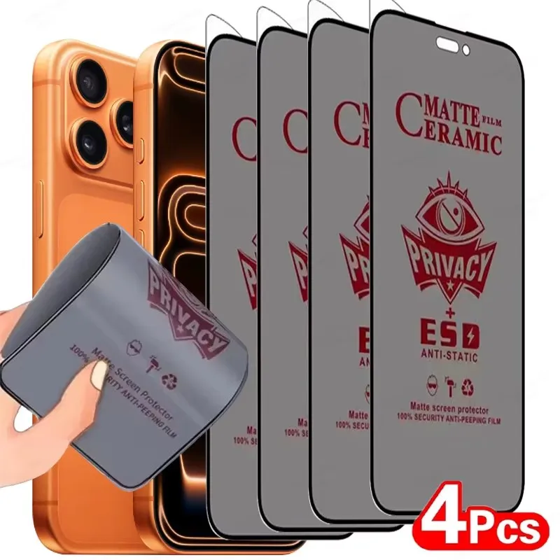 4 Stück Matte Blickschutzfolie für iPhone 17 16 15 14 11 13 12 Pro Max Plus Mini XS XR Anti-Spy Keramikfolie für iPhone Air