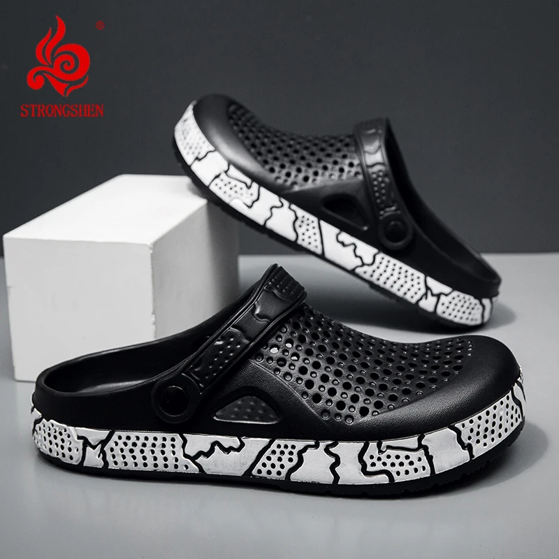 

STRONGSHEN Men Summer Beach Sandals Clogs Breathable Casual Shoes Outdoor EVA Lightweight Slippers Letter Shoes Zapatos Hombre