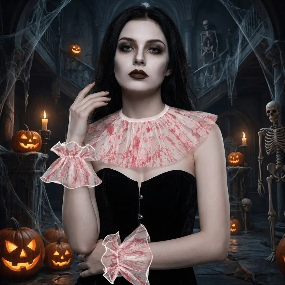 Elastic Lace Blood Colored Dress Up Set Pleated Ruffles Detachable Fake Blood Costume Kit Sensory Stimulation Halloween Cosplay