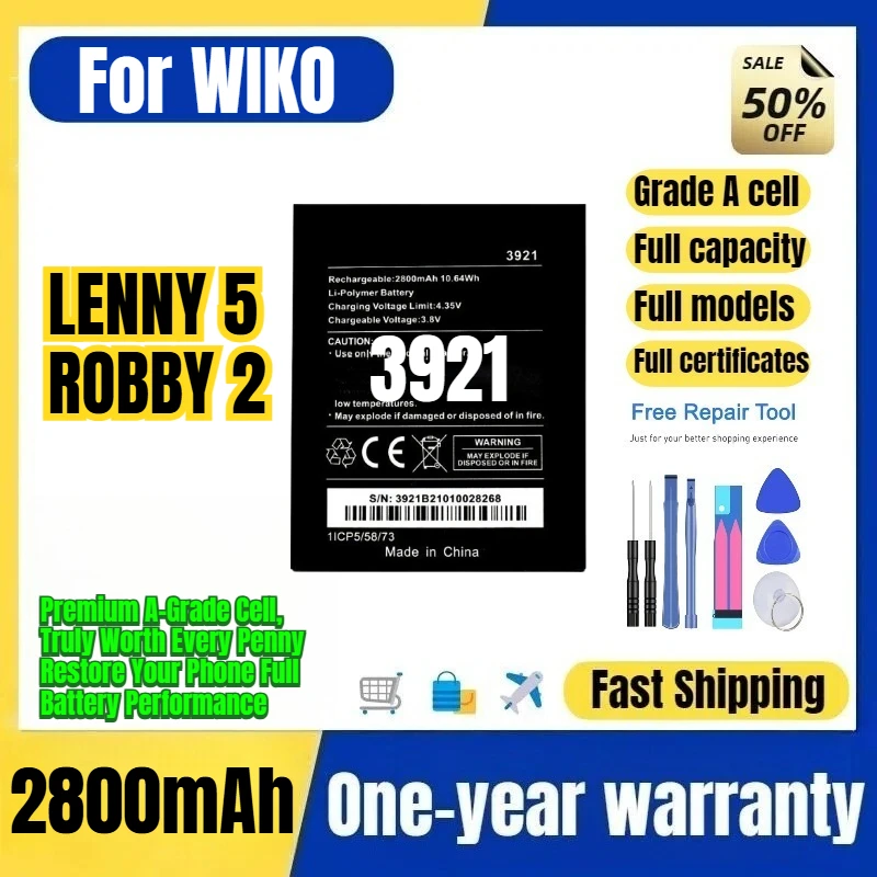 3921 for WIKO LENNY 5/ROBBY2 Phone Battery 0Cycle High Quality High Capacity Battery Replacement Bateria Grade A Cell with Tools