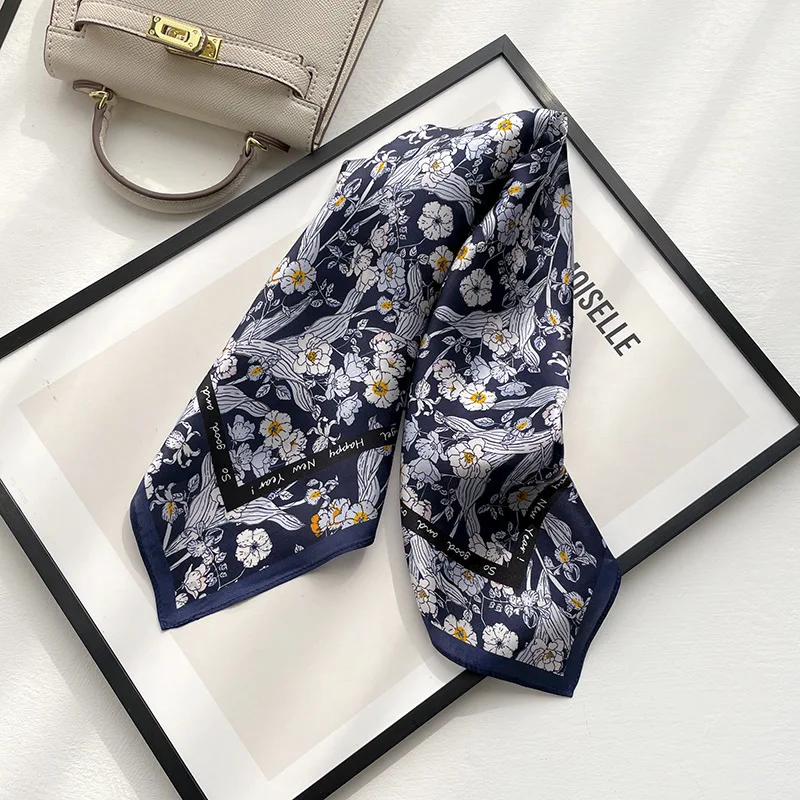 New 53 Square Towel Small Blue Flowers Women's Mulberry Silk High-End with Shirt Scarf