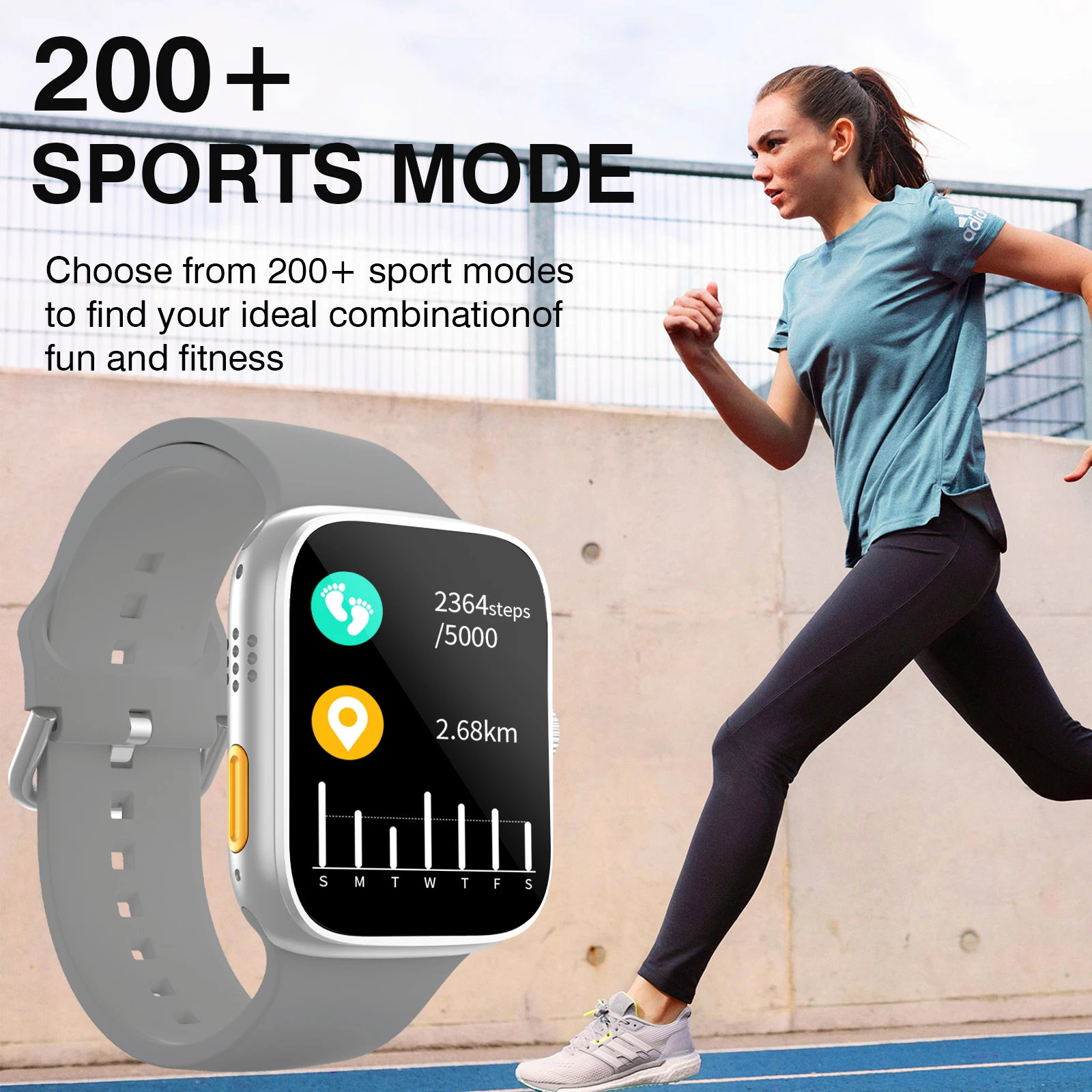 ساعة ذكية متعددة الوظائف مقاس 1.83 بوصة، مكالمة لاسلكية، توقعات الطقس، تشغيل الموسيقى، التصوير الفوتوغرافي للتحكم عن بعد، ساعة رياضية #5