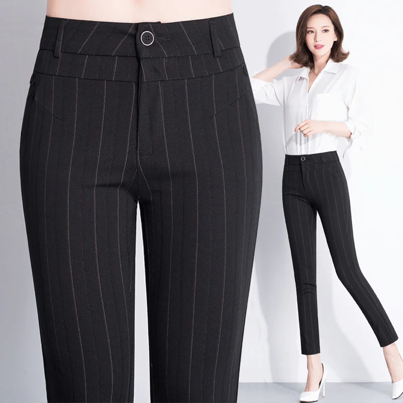 

Women Vintage Pants Street Wear Vertical Striped High Casual Sweatpants Female Waist Joggers Straight Trousers T26