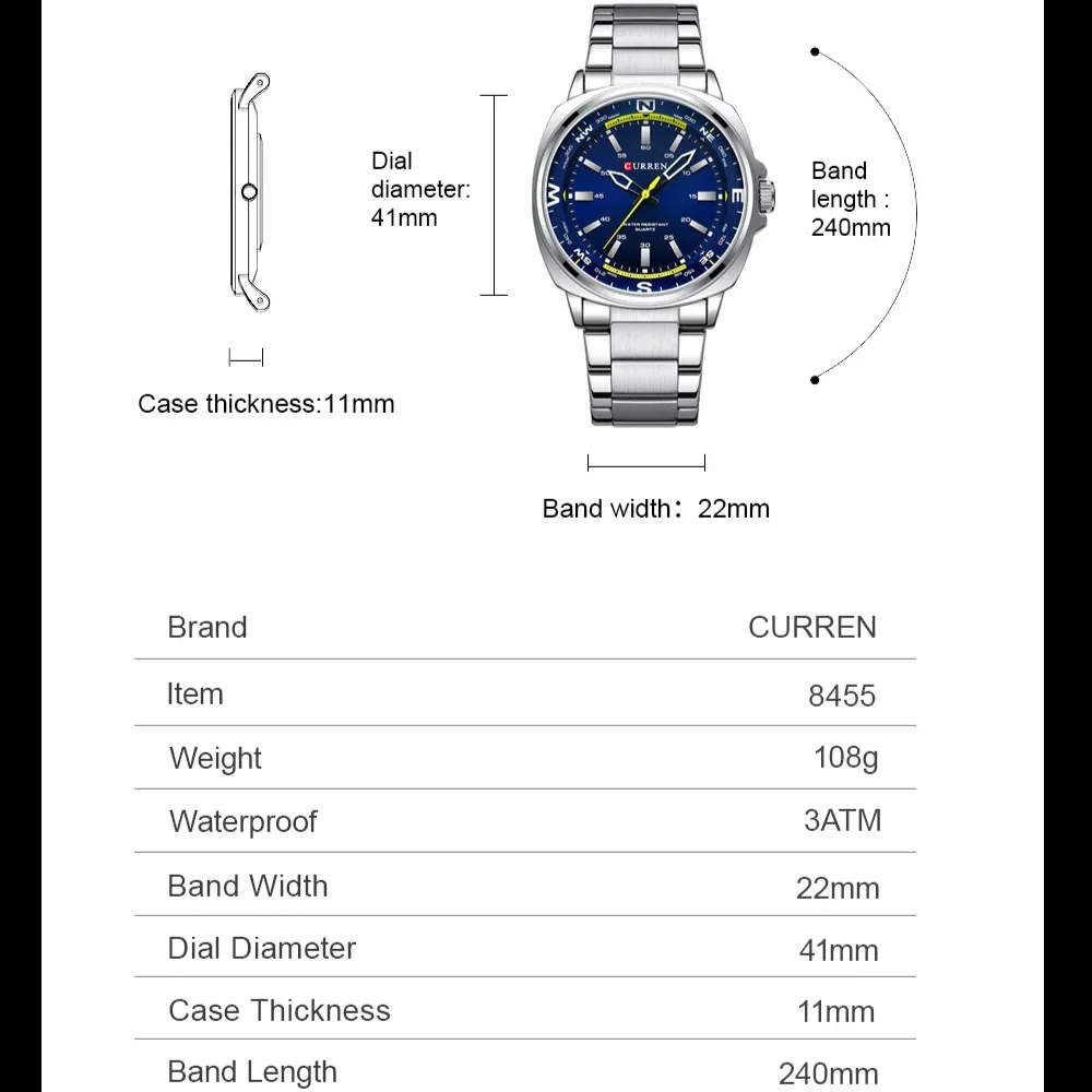 CURREN 8455 Brand Men\'s Quartz Watches Stainless Steel Strap Waterproof Fashionable Unique Business Design Quartz Watch for Men