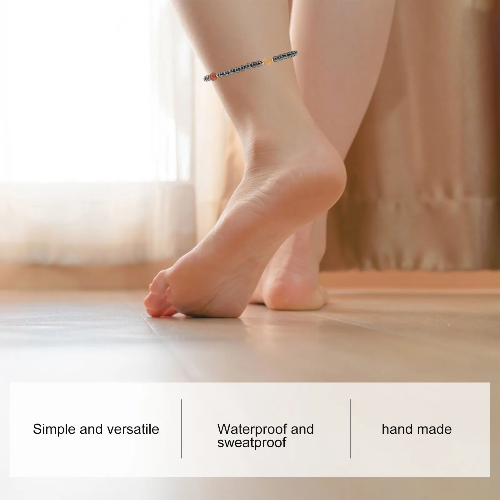 

3pcs Tourmaline Anklet Hematite Beads Foot Chain For Men Women Handmade Healing Jewelry Shining Accessory