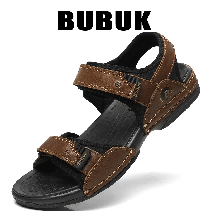 

Bubuk Men's Genuine Leather Sandals, Made with Top Layer Cowhide Leather, Outdoor Beach Sandals, Breathable Open-Toe Design, Suitable for Beach, Leisure, Outdoor Activities