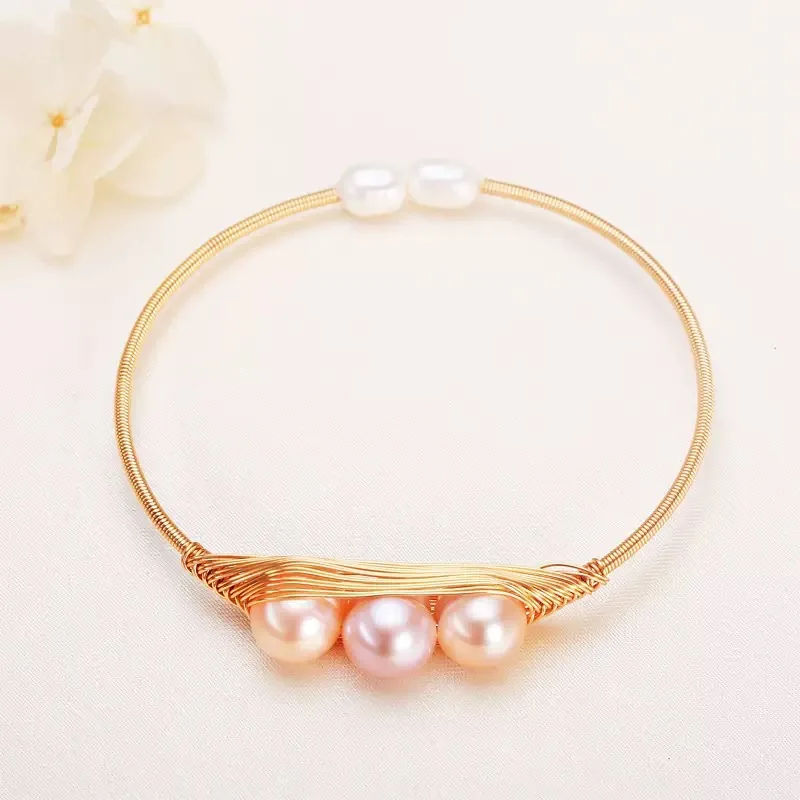 100 % natürliche Süßwasserperle, trendiges Erbsendesign, 14 Karat Gold gefüllt, Damen-Armreif, Schmuck, Frauen, Geburtstagsgeschenke, kein Verblassen, günstig – Detail 5