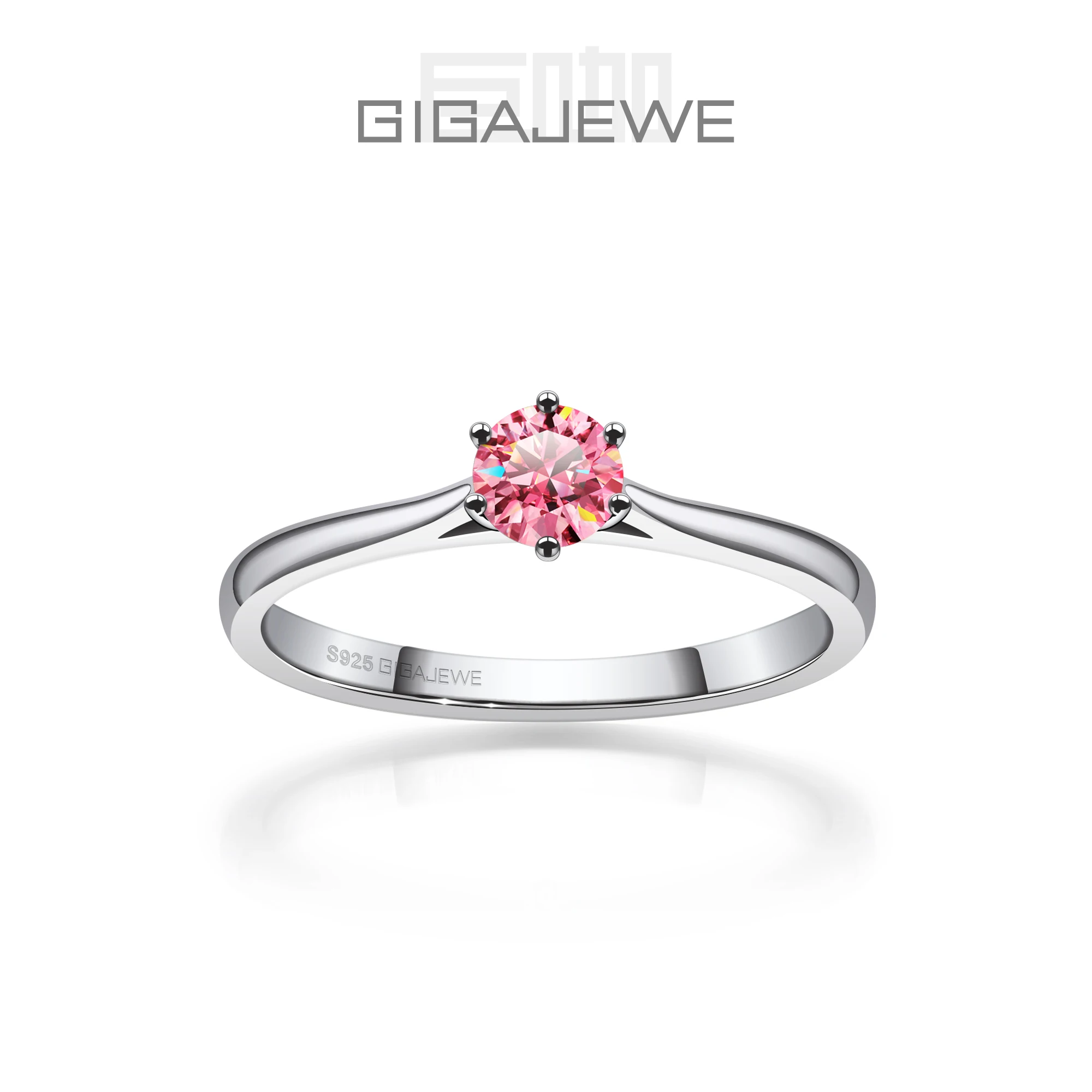 GIGAJEWE 0.3ct 4mm okrągły krój D VVS1 Moissanite 925 srebrny pierścionek diament test przeszedł moda dziewczyna kobiety prezent