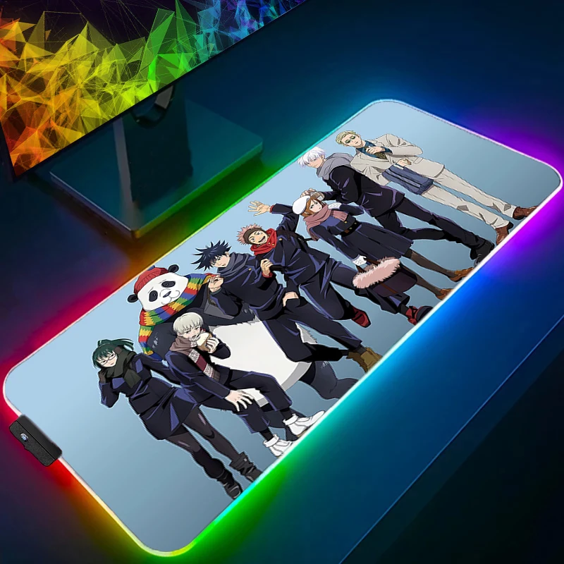 لوحة ماوس الألعاب اليابان أنيمي LED جهاز كمبيوتر شخصي Jujutsu Kaisen ألعاب حصيرة مكتبية RGB ملحقات الكمبيوتر المحمول لوحة الماوس HD طباعة لوحة المفاتيح