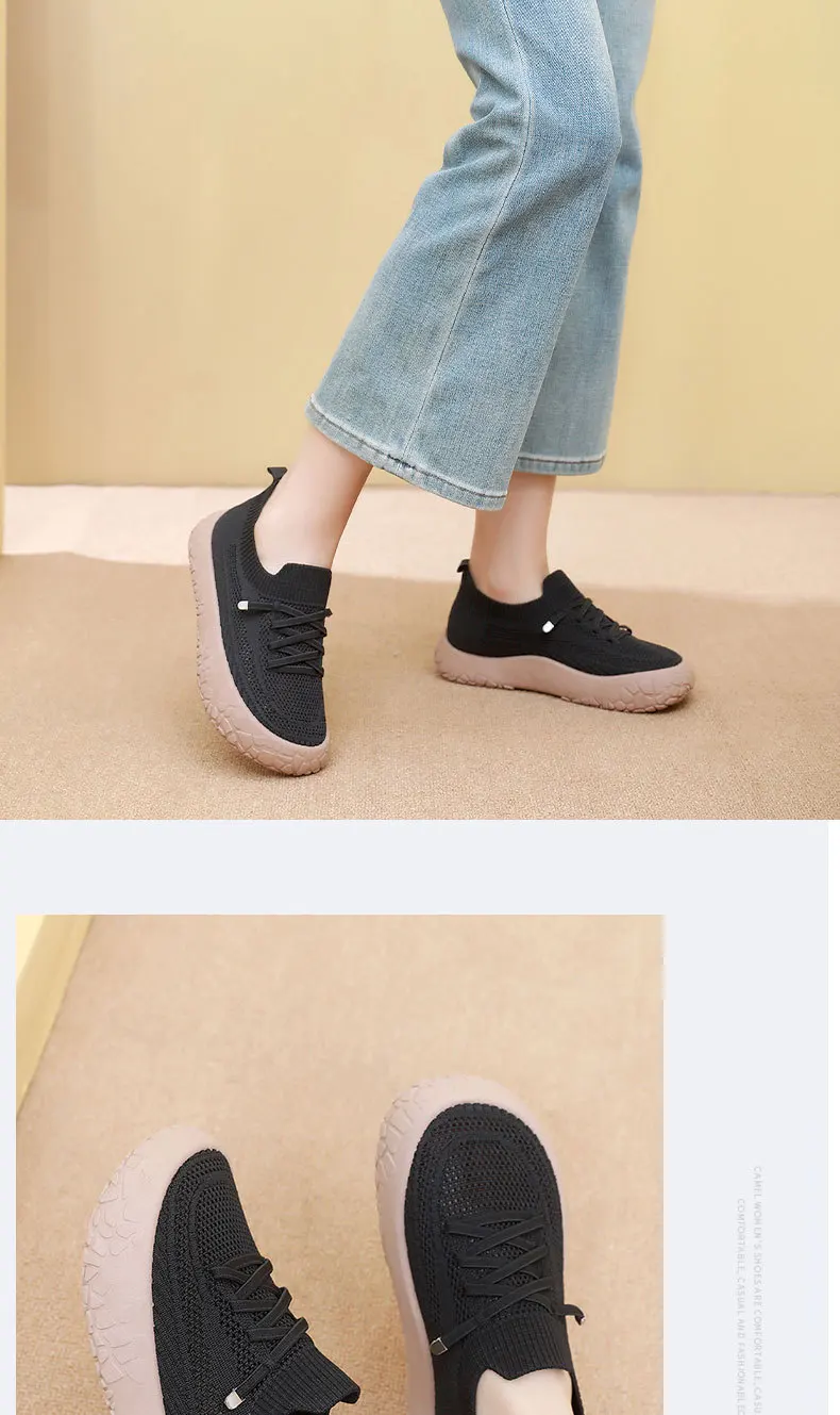 Damen-Stricksocken-Sneaker, atmungsaktives, hohles, fliegengewebtes Obermaterial, rutschfeste, rockartige Textur, dicke Sohle, leichte, lässige Wanderschuhe – Detail 26