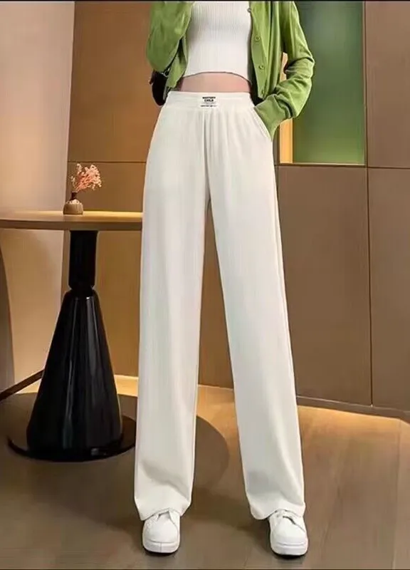 een Silk Wide Leg Pants Women's Summer Thin Straight Cut High Waist Drapey Slim Fit Casual Trousers Faionable plus Size