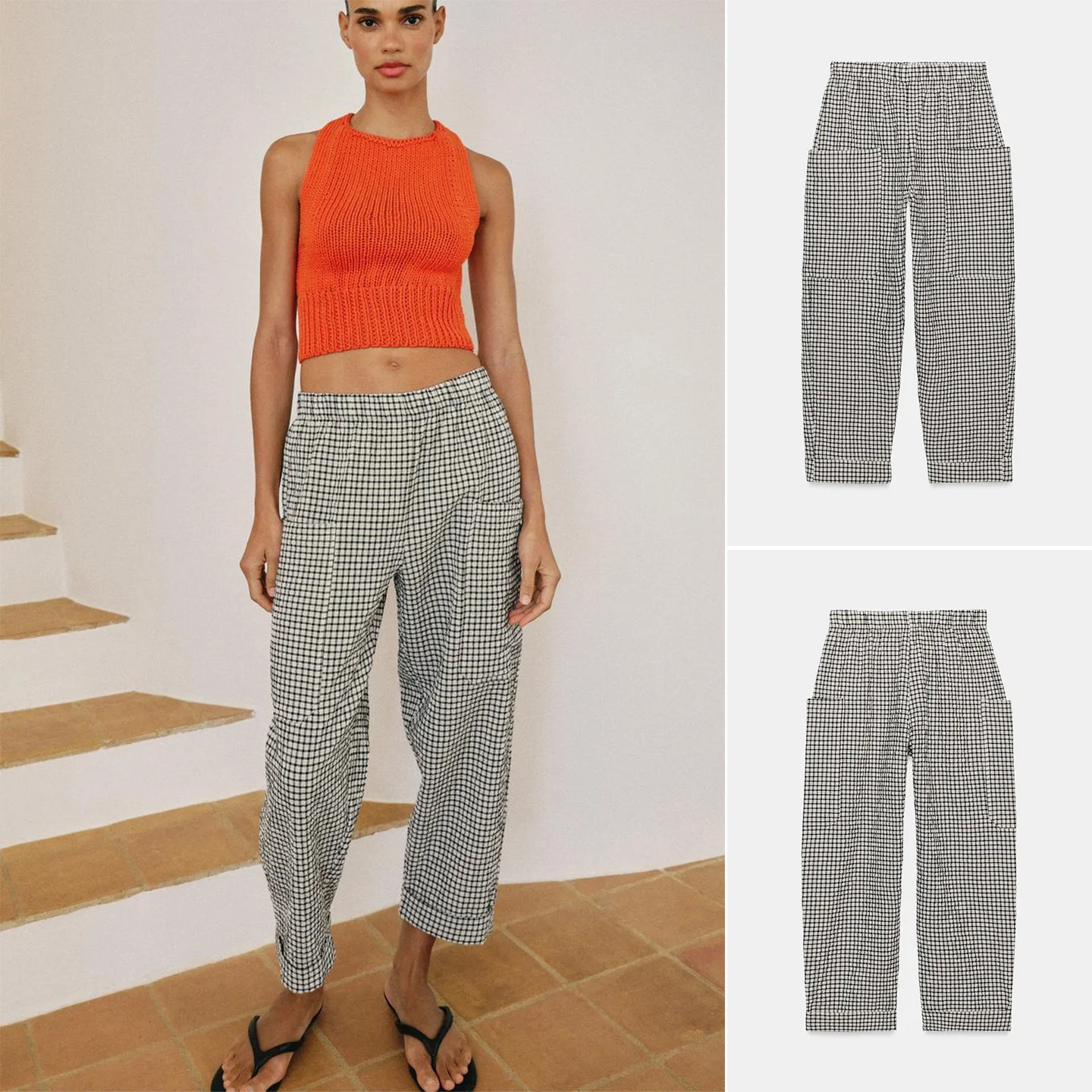 Low Waist Stretchy Casual Women's Pants Summer New Arrival Plaid Design Cuffed Hem Polyester Fabric Ladies Fashion Trousers