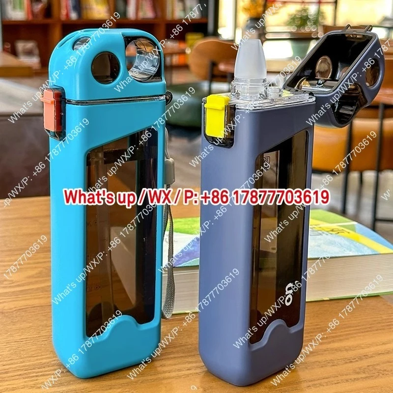Square sports water cup high value portable student adult children men small capacity plastic high temperature straw