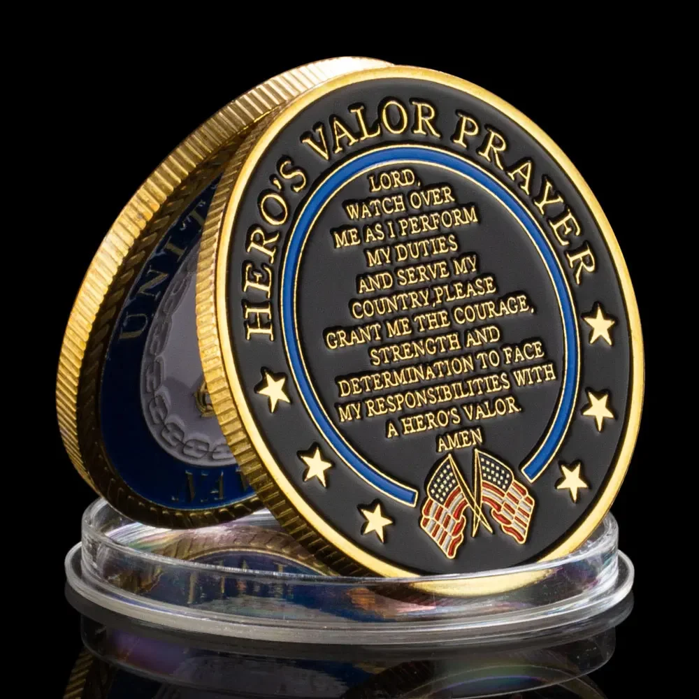 United States Navy Challenge Coin and Heros Valor Prayer for Courage Coin Gold Plated Souvenirs Decorations Commemorative Coins